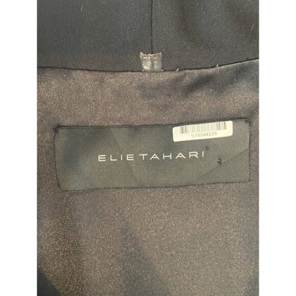 Elie Tahari Pleated Shawl Collar Snap Closure Onyx Black Crepe Knit Blazer Sz 6 - Picture 5 of 6